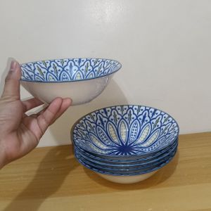 POCELAIN PALACE MOROCCAN BLUE & YELLOW  PALETTE SOUP BOWL 7 INCHES DIAMETER 2 INCHES HEIGHT / MICROWAVE SAFE