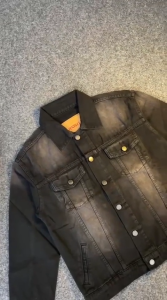 JINISO Pria Jaket Jeans Oversize Vintage Black Wash