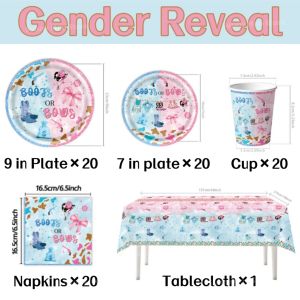Hasbro | 81Pcs Gender Reveal Party Supplies Boy or Girl Disposable Paper Plates Napkins Cups Tablecloth for Baby Shower Decorations