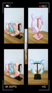 V2S Cat Ear Foldable Wireless Rechargeable Headphone With Built-in Microphone With Aluminum Headphone Stand