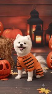 Halloween Lantern Dog Four Leg Jumpsuit Orange Pumpkin Face Puppy Bodysuit Onesie Fall Pajama Outfit For Small Medium Dogs Cats