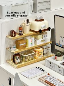 Rattan Woven Narrow Style Desktop Storage Rack Office Desk Side Coffee Tea Bag Leaf Layered Storage Rack Multi-layer Bamboo Material