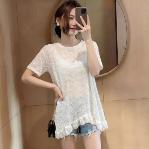 AIYITI | Áo Thun Nữ Dễ Thương Voan Ren Tay Ngắn Form Rộng