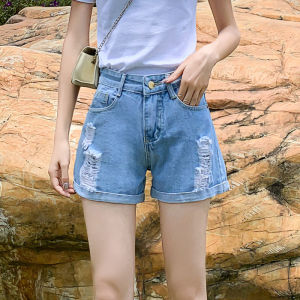 Ielgy quần ống rộng rộng eo cao phong cách Hàn Quốc xoăn dễ phối đồ cho quần đùi denim nữ hợp thời trang