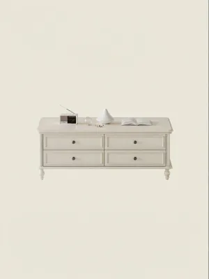 French Creamy Modern Style Solid Wood Rectangular Coffee Table