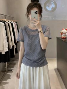Flared Mesh Splicing T-Shirt Top