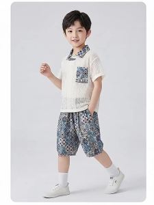 puella kids | Boy Summer Set Ethnic Style Lace Polo Shirt Two-Piece