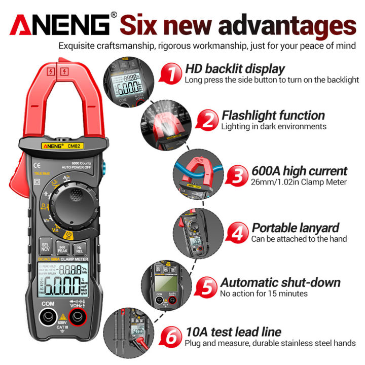 ANENG CM82 Digital Clamp Meter DC/AC Current Voltage 6000 Counts