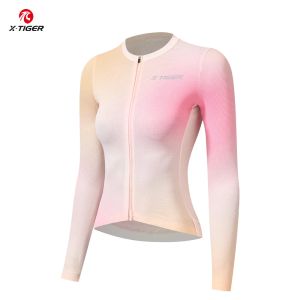 X-TIGER Womens Long Sleeve Cycling Jersey Soft Breathable Quick Dry Three Pocket Bicycle Clothing High Quality Cycling Top