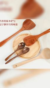 Smallwoods Premium Wooden Kitchen Non-Stick Cookware Unpainted Wood Spatula and Spoon Combo Set with Long Handles for Cooking Utensils