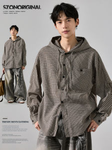 SZON | Hooded Plaid Shirt Spring Youth Casual