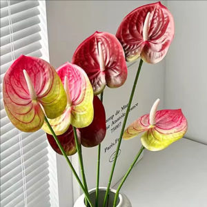 5Pcs Simulation Flamingo Lily Bouquet Faux Anthurium Flower Arrangement Wedding Party Home Decoration