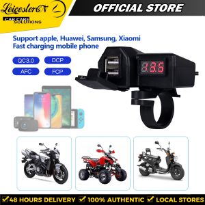 LST Motorcyle Charger Motorcycle Accessories 12v Dual USB Lighter Voltmeter Display Waterproof Wiring Double USB Adapter Handlebar/rearview mirror installation