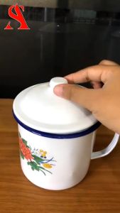 Mug Enamel Jadul Motif Cangkir Tutup Seng Gelas Enamel Blirik Polos Jago Bunga Gelas Souvenir Kaleng