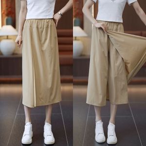 Summer 2025 New plus Size Comfortable Cool Feeling French Vintage Design Fashionable Loose Slimming High Waist Wide Leg Pants Skirt