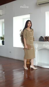 Clouwny Bellen Knit Dress Lengan Pendek Wanita Korean Look Premium Knit Fit to XL