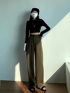 Plus Size Waist 21-40 Women Suit Pants High Waist Wide Leg Trousers