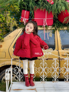 Mila Baby25 Winter Thickened Cotton Jacket New Year Visit Clothes for Girls Red Festive Clothing Childrens Fashionable Outfits