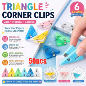 50pcs Portable Colorful Binder Clip Transparent Triangle Paper Clip for School Office Stationery Supplies edge triangle clip Plastic corner clip Index A4 Adorable Desk Clip Set Cute Triangular Paper Clamp for Student Teacher Notes Holder 80sheets