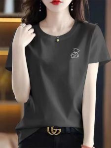 Kaus Lengan Pendek Katun Murni untuk Wanita Longgar Desain Kasual Pola Cetak Gaya Serbaguna Ideal untuk Musim Panas