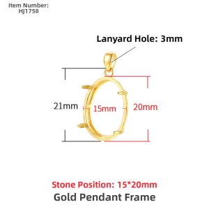 18K Gold Oval Pendant Empty Holder Accessories for Men And Women Engraved Honeycomb Turquoise Necklace Mount Fashion Jewelry
