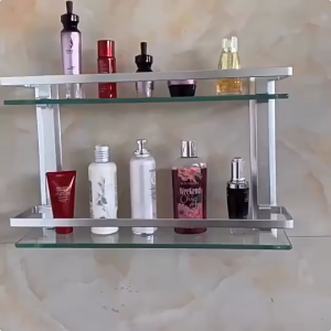 Tempered Glass Bathroom Shelf Wall-Mounted Storage Rack for Toiletries Cosmetics Organizer