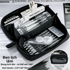 Hộp Bút Chì Vải Canvas Trong Suốt Nhiều Tầng Chống Bẩn Dung Tích Lớn Cho Bé Trai