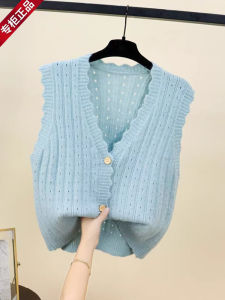Womens Knitted Wool Vest Open Cardigan Spring Autumn Outerwear V-neck Solid Color Commute Style Regular Length Single Button