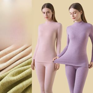 miiow | Warmth Comfortable Womens Half-High Collar Two-Piece Set Cat Lady Winter Silk Wool Underwear Soft Elastic Long Sleeve Long Pants