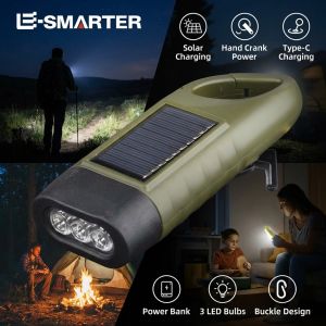 Hand Crank Solar Flashlight Multi-Function LED Emergency Light Outdoor Camping Power Torch