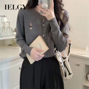 Ielgy phong cách Đại Học gấu thêu Áo len dài tay giản dị với Áo cardigan nhỏ cho nữ