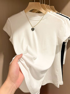 Short Sleeve T-Shirt Womens Shoulder Half-Sleeve Slim Fit White New Arrival Summer Niche Design T-shirt Short Top Clothes Fashion