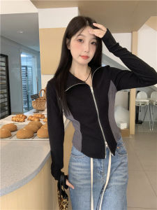 เสื้อยืดคอโปโลแขนยาวทรงสลิมฟิตสำหรับผู้หญิงไซส์ใหญ่ ทรงเข้ารูป ทรงเข้ารูป สีบล็อก แฟชั่นฤดูใบไม้ร่วง