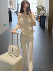 Summer Fashion Womens Soft Floral Sleeveless Vest Top And Micro Flare Pants Two-Piece Set Elegant Casual Outfit Ensemble