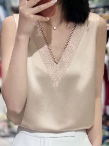 Plus Size Ladies Extra Large Size 150.00kg V Neck Artificial Silk Camisole Vest Womens Summer Thin Outwear Inner Bottoming Shirt Tops