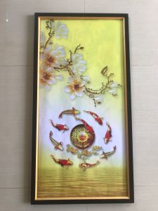 Hiasan Dinding Gambar Cetak 9ikan Koi mengililingi emasikan Koi china Plus Bingkai Uk:50cm x 100cm