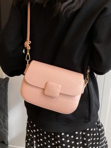 Pink Leisure Lychee Pattern Small Crossbody Bag Single Shoulder Fashionable Versatile Net Red Bag Soft PU Material Spring 2024
