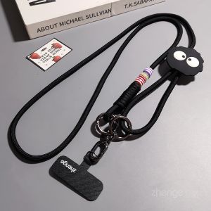Cute Coal Ball Adjustable Long Woven Mobile Phone Lanyard Crossbody Womens Outdoor Travel Shopping Anti-Loss Nylon Material