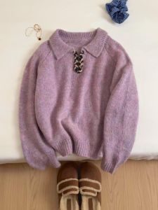 YUFUQING | เสื้อสเวตเตอร์คอโปโลผู้หญิงหลวมๆ ลำลอง แขนยาว ทรงหลวมๆ สไตล์เกาหลี สำหรับใส่ไปทำงานในฤดูใบไม้ร่วง