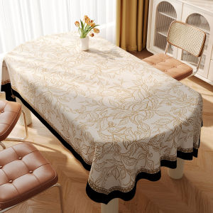 Bàn Ăn Tròn Hình Elip Chống Dầu Chống Thấm Nước Sang Trọng Mới 2025 Bàn Ăn Gia Đình Bàn Ăn PVC in Họa Tiết Hoa Không Cần Giặt