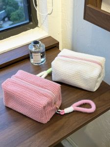 Portable Travel Plaid Large Capacity Plush Storage Bag Handheld Girls Pillow Case Toiletry Organizer Cosmetic Bag Achoo Original