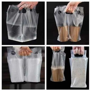 100 Pcs Milk Tea Bag Single / Double Take Out Plastic Bag For Milk Tea