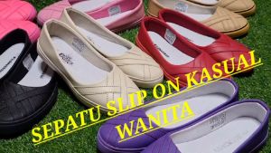 Sepatu flat slip on wanita kulit import murah berkualitas terbaru kekinian keren