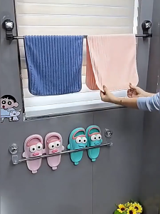 【Daily Suki Store】No Drill Adjustable Towel Rack Strongest Suction Bathroom Organizer 360 Rotation Space Saving Bathroom Holder Telescopic Wall-Mounted Bathroom Organizer