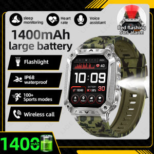 LIGE | LIGE New Rugged Military Smart Watch Men 1400mAh Battery Sports Fitness Tracker Outdoor Flashlight Bluetooth Call Smartwatch Man
