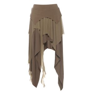SylCue Ruched Elegant Long Skirts Women High Street Style Solid Irregular Split Hem High Waist New Fashion Causal Simple Bottoms