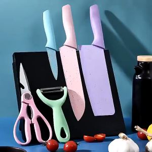 Household Mini Colorful Straw Wheat Stainless Steel Sharp Paring Knife 6 Pcs Kitchen Knife Set Vegetable Fruit Knife