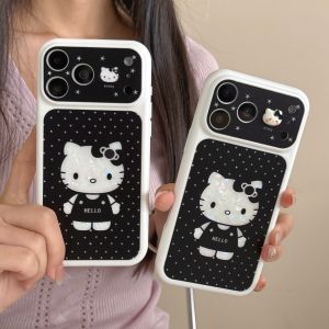 Sanrio | Black Polka Dot KT Sanrio Shockproof Phone Case For iphone 17 16 15 Pro Max 17 Lens Protective Cover With Cute 3D Accessories