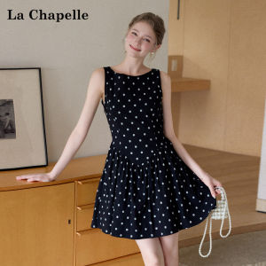 La Chapelle | Polka Dot Bowtie A-Line Sleeveless Back Detail Short Dress