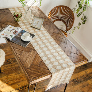 Bắc Âu Retro Kẻ Caro Cotton Vải Bông Vải Lanh Bàn Cờ Thảm Ăn Cho Tiệc Dệt Chịu Nhiệt Bàn Thảm Dài Khăn Trải Bàn